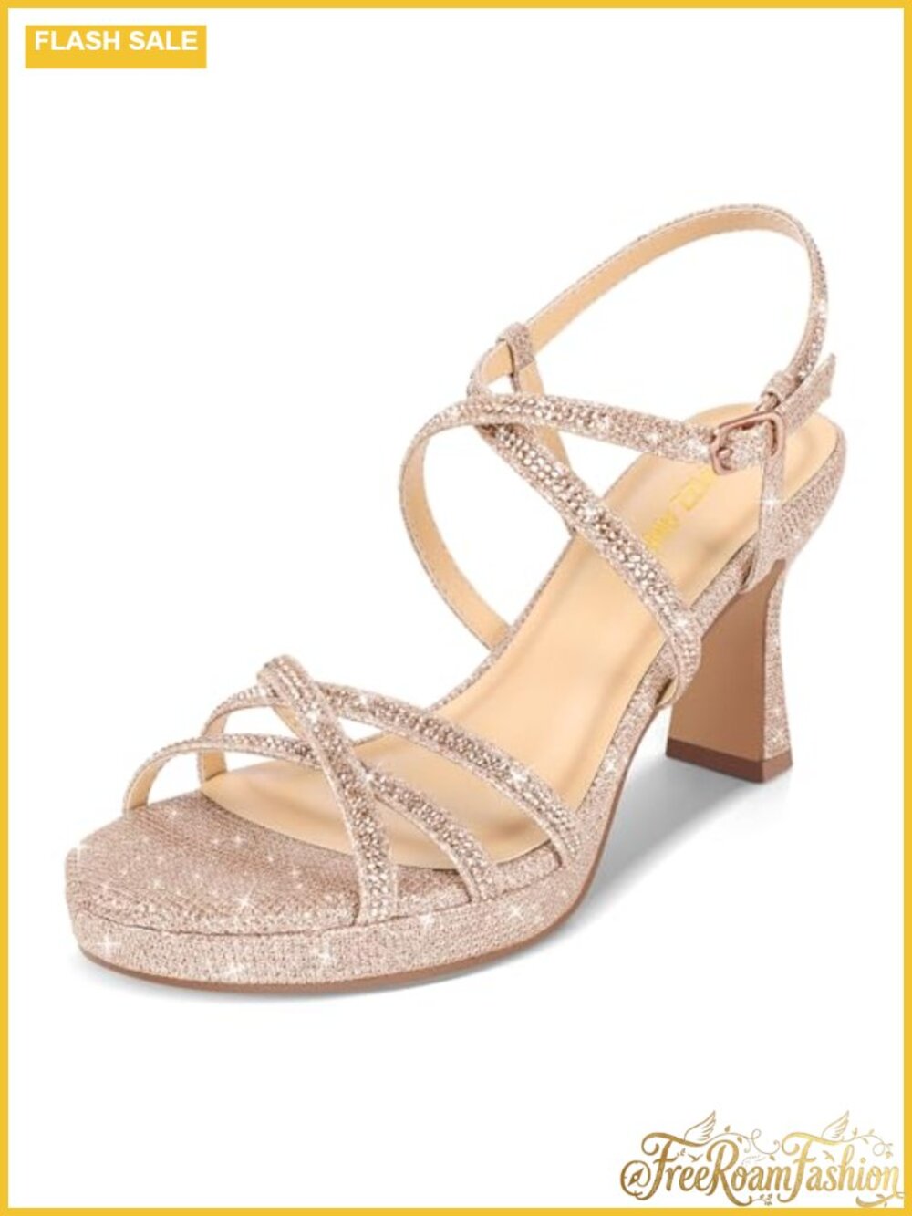 Platform High Heels Block Chunky Strappy Rhinestone Ankle Strap Dress Sandals